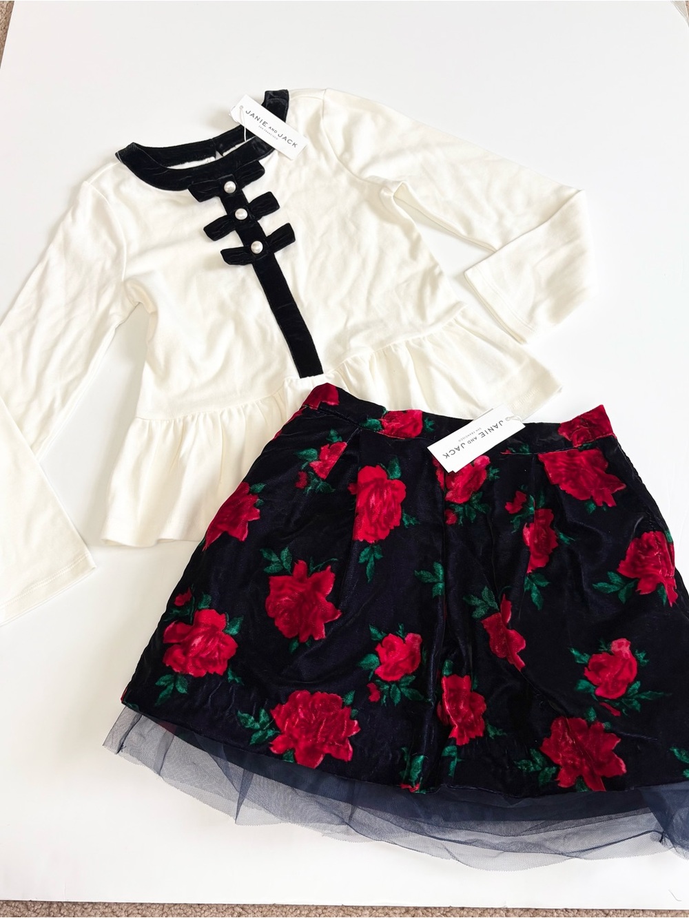 Janie And Jack Velvet Tulle Dress Top And Rose Skirt New with Tags Size 8